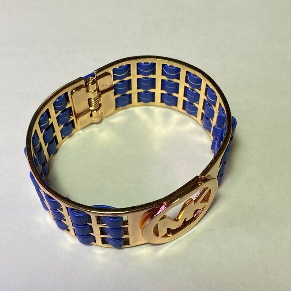 Michael Kors Hinged Blue And Gold Tone Bracelet - Picture 1 of 4